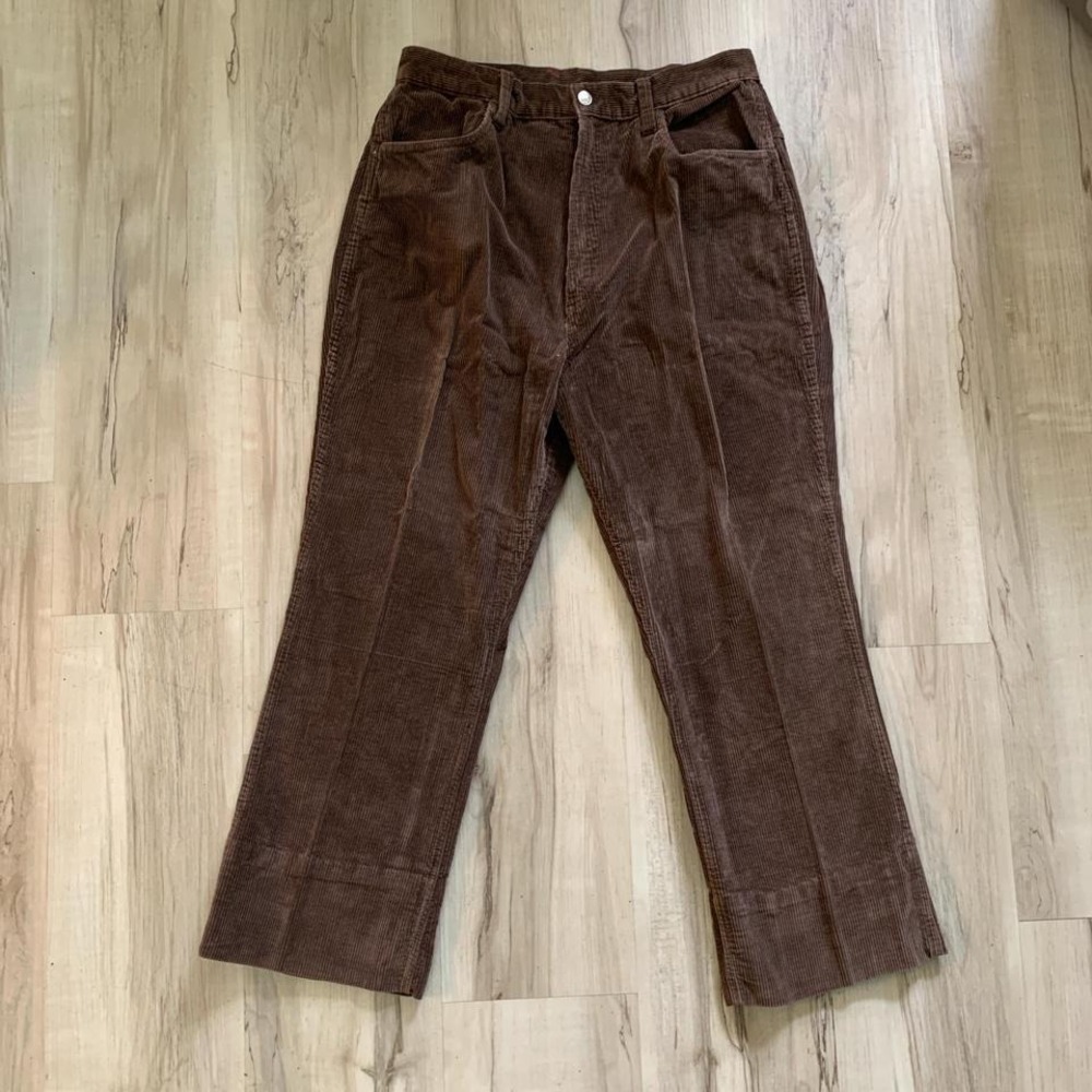 Vintage 1970s brown corduroy 100% cotton straight leg pants sz‎ 18